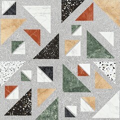 Obraz premium black-white terrazzo stone and multicolour marble stone arranged in a geometric pattern on grey marble background, decorative wall tiles and interior design