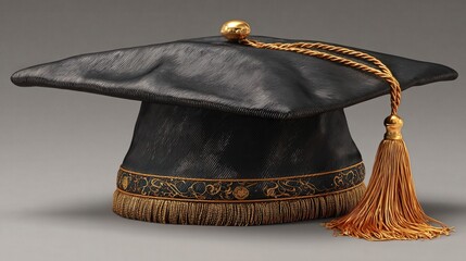 Academic graduation cap with a golden tassel in a 3d rendering, symbol of success and education