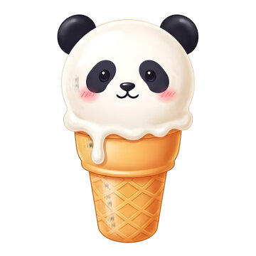 Cute panda ice cream cone isolated on transparent background