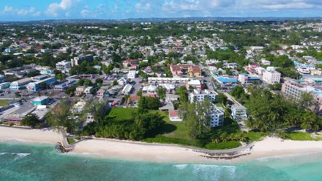 Hastings Beach aerial view at Hastings Rocks Park at South Coast in village of Hastings, Christ Church, Barbados. 