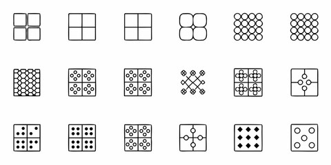 Matrix and grid diagram icons: network, data structure, abstract patterns