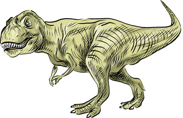 Stylized watercolor illustration of a Tyrannosaurus Rex.