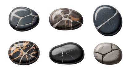 Set of Six Polished Cracked Stone Gems