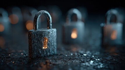 Cybersecurity concept showing digital padlocks, symbolizing online protection and network systems security in cyberspace