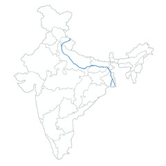 River Ganga on india map  vector. ganga river pathway on map