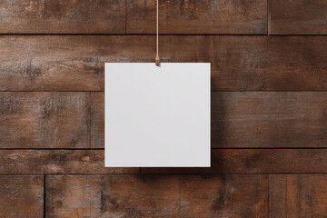 Blank square signage mockup fixed on brown wooden wall 