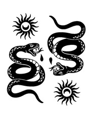 Dark mystical serpent tattoo design, traditional style vector.