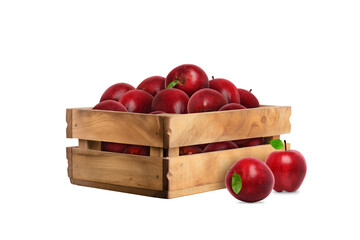 Red Apples in Wooden Crate Isolated on White Background for Fresh Produce and Market Concept on Transparent Background png