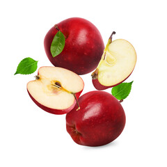 Fresh Red Apples with Slices Showing Juicy Pulp for Nutrition on Transparent Background png