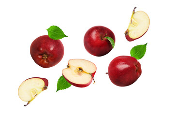 Fresh Red Apples with Slices Showing Juicy Pulp for Nutrition on Transparent Background png