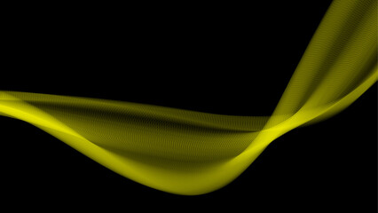 Abstract yellow flowing wave on black background with smooth luminous curves creating high contrast modern motion design for technology concepts creative layouts and bold visual branding