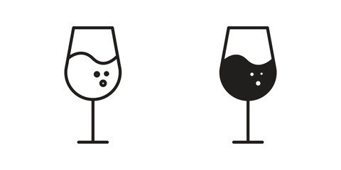 Cup of wine icon element in flat simple style. Thin stroke editable icons