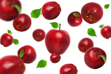Floating Red Apples Isolated on White Background for Fresh Fruit and Juice Concept on Transparent Background png