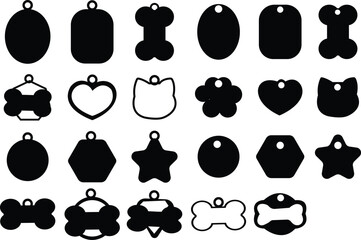 Obraz premium Dog tag template. Vector silhouette dog tag for neckline. set of icons. shape tags, illustration flat design. Set of dog tag id badges. Identification labels canines. isolated on transparent backgroun