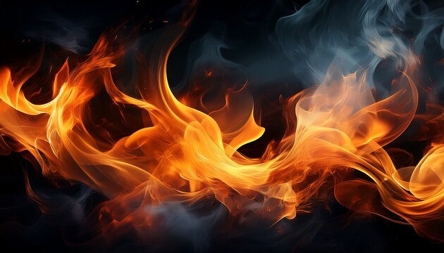 close up of fire flames with smoke on a black background generate ai image