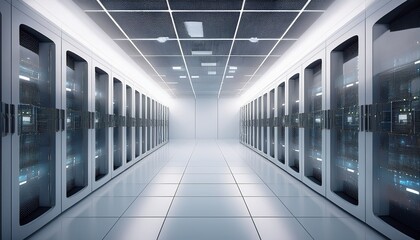 white clean data server room of cloud computing technology generated ai image