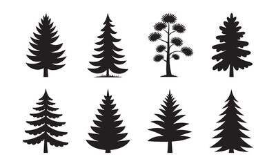 Ten simple black silhouette Christmas trees festive holiday icons