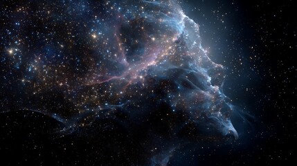 head silhouette filled with constellations and nebula light, symbol of cosmic mind and infinite thought, high detail surreal art, 