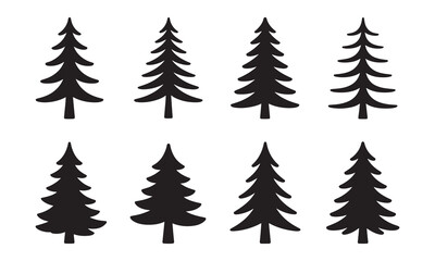 Ten simple black silhouette Christmas trees festive holiday icons