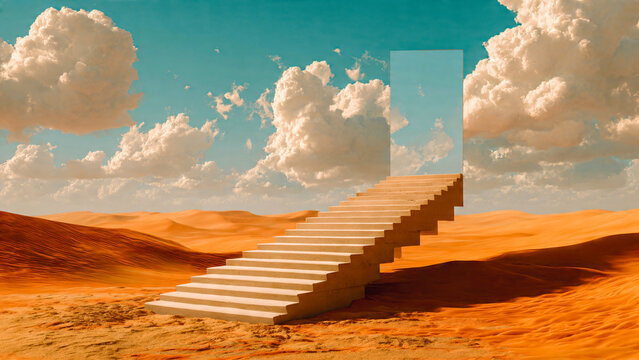 Marches montant vers le ciel dans le d&eacute;sert