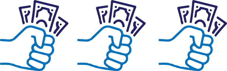 hand cash bule line money payment icons set vector three set illustration design