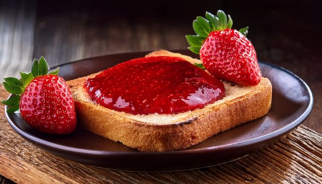 delicious strawberry jam on toasted bread with fresh strawberries