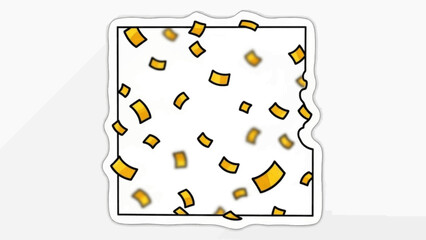 Scattered paper clippings on white background