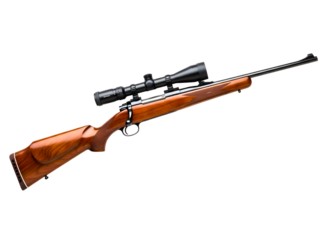 A rifle with a scope on top, isolated on transparent background for hunting purposes