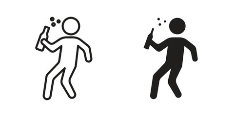 Drunk human icon element in flat simple style. Thin stroke editable icons