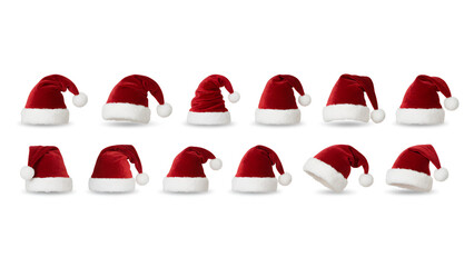 Santa hats lineup &mdash; festive holiday headwear collection for Christmas marketing and decor

