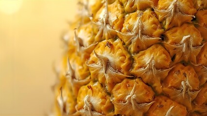 Ultra-high-resolution macro close-up photograph of a fresh ripe pineapple, extreme detail on the textured skin and hexagonal patterns