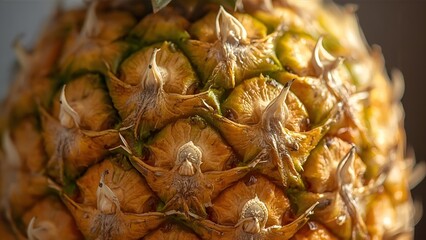 Ultra-high-resolution macro close-up photograph of a fresh ripe pineapple, extreme detail on the textured skin and hexagonal patterns