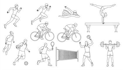 Fototapeta premium Sports People Silhouette Vector Illustration Set 