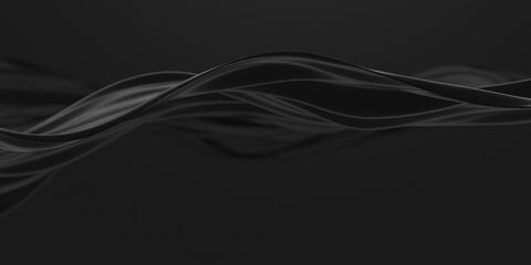Abstract flowing waves in dark minimalist design for modern decor. 3d render