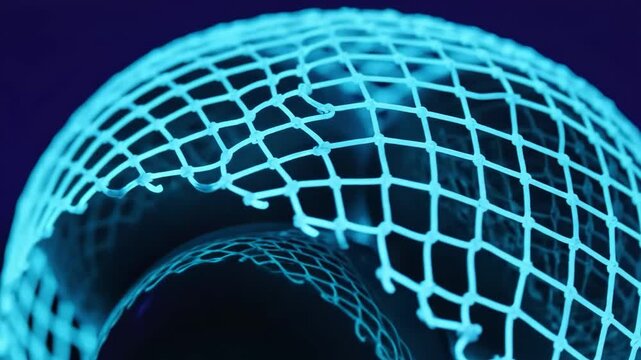 Closeup of a blue medical stent