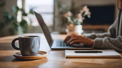 Remote Entrepreneur Working with Technology in Minimal Home Office