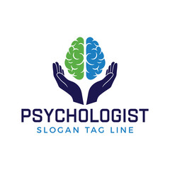 Fototapeta premium Psychologist logo with brain and hands for mental health branding