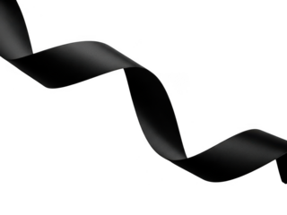 Elegant black satin ribbon gracefully waving and twisting against a clean transparent background, perfect for design element or decoration