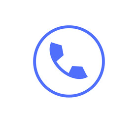 blue telephone handset icon, simple call button or contact symbol for website ui