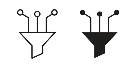 Funneling data icon element in flat simple style. Thin stroke editable icons