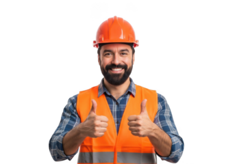 Construction worker giving thumbs up isolated on transparent background