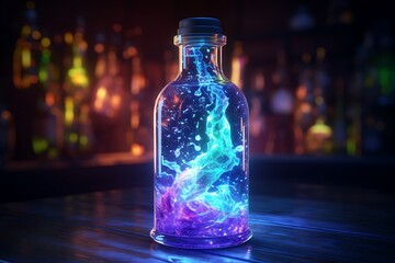magical colorful lightning in a bottle