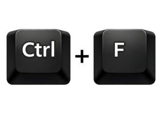 Black computer keyboard buttons with ctrl and f keys on transparent background
