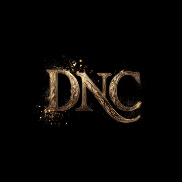 Stylish DNC Initials: Modern Calligraphic Design on Elegant Black Canvas
