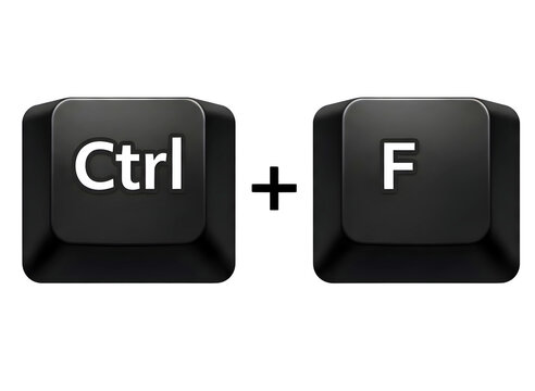 Black computer keyboard buttons with ctrl and f keys on transparent background