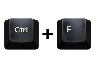 Computer keyboard keys for control and find functions isolated on transparent background