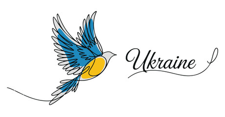 Obraz premium Blue Bird Flying Over Ukraine on a White Background