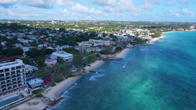 Hastings Beach aerial view at Hastings Rocks Park at South Coast in village of Hastings, Christ Church, Barbados. 
