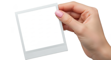 Hand holding a blank instant photo against a black background