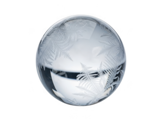 Crystal ball reflecting winter snow landscape scene macro transparent background